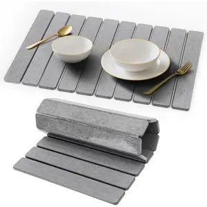 Super Absorbent Fast-Drying Collapsible Diatomaceous Earth Stone Drying Mat for Kitchen Counter, Dish Drying Mat for Countertop, Light Grey, 24" x 16"
