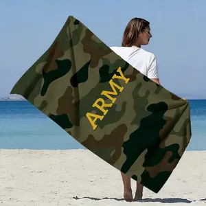 Camouflage style soft beach towel with camouflage print, fast drying and highly absorbent, suitable for beach vacations, outdoor picnics, and pool parties 180x90cm