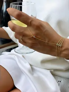 Layered Hand Chain Bracelet, Dainty Crystal Finger Ring Harness, Elegant Multi Chain Hand Jewelry for Women, Spring Summer Accessory