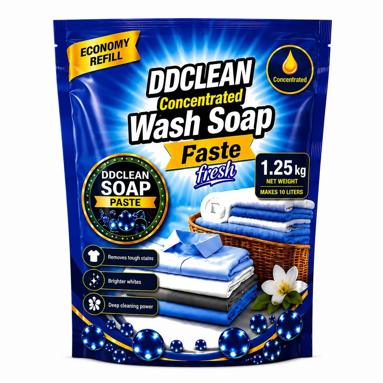 DDCLEAN Fresh Concentrated All-Purpose Laundry Washing Soap Paste - 1.25 kg, Makes 2.64 gal (Home Care Household Cleaner Supply)