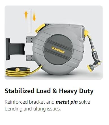 GLAHODEN Upgraded Retractable Garden Hose Reel, 1/2 Inch x 130 ft Wall Mounted Hose Reel, Heavy Duty Garden Hose Reel with 9 Patterns Nozzle, Any Length Lock, Upgraded Slow Return System and 180° Swivel Bracket Automatic Watering Devices