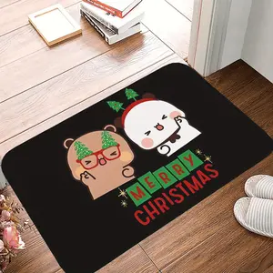 1 piece  Merry Christmas From Dudu Bear And Bubu Panda Themed Bedroom Mat Doormat Living Room Carpet Entrance Door Rug Home Decoration