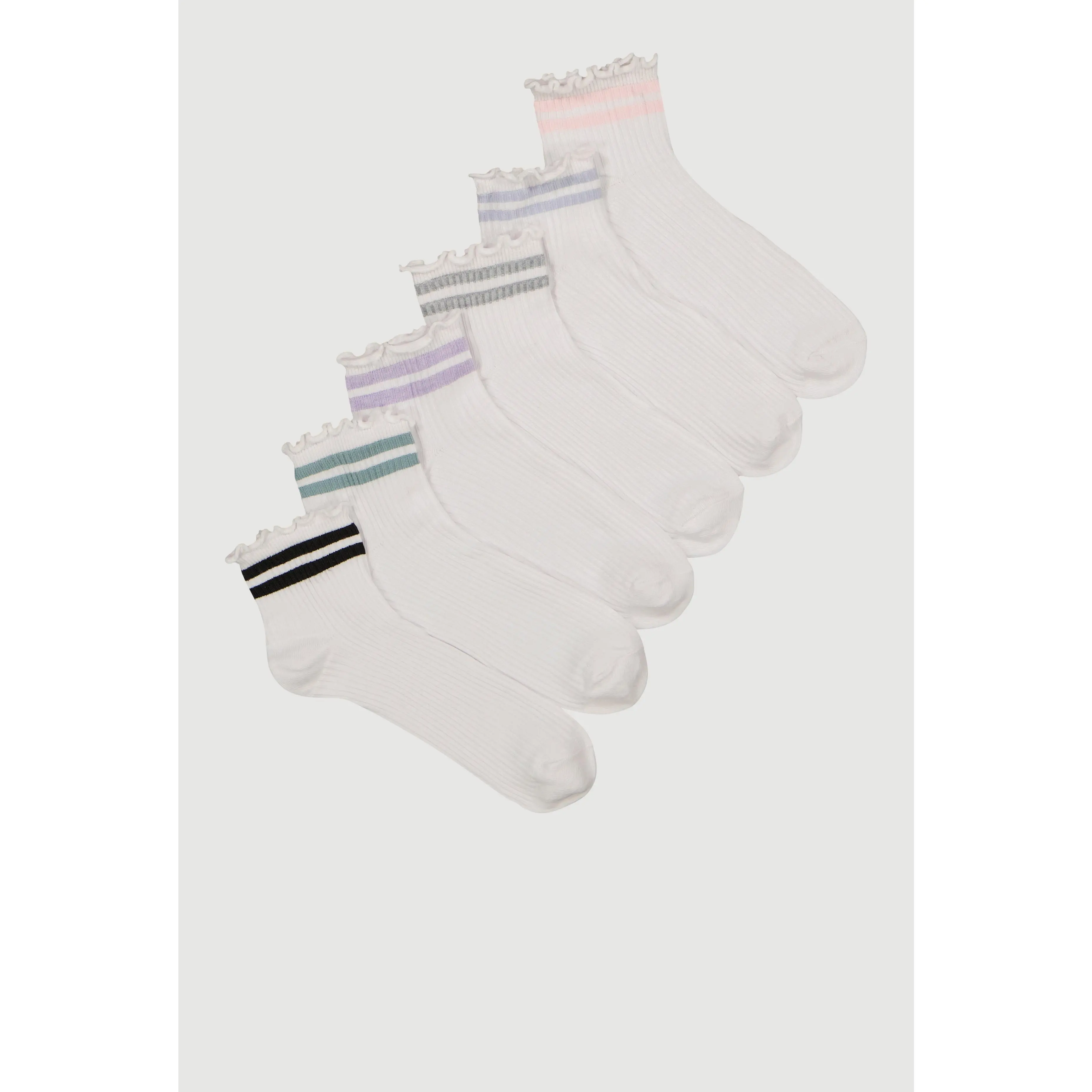 Varsity Stripe Detail Quarter Socks 6 Pairs Size 4-10