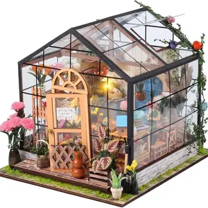 Miniature House Book Nook Kit, Mini Greenhouse Dollhouse Model, Wooden Puzzle Craft, Desktop Decoration, Adult Birthday Christmas Gift, Wooden House Kit Adults