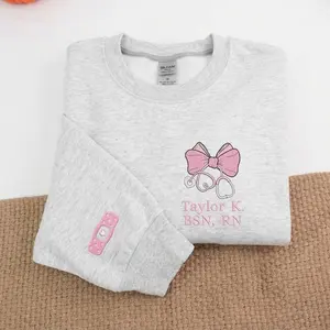 Custom Embroidered Title Nursing Sweatshirt With Name – Gift for Nursing Assistant or Students, Personalized Crewneck for Nurses, Doctors and Healthcare Workers