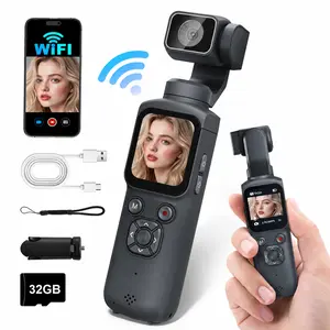 Vlogging Camera with 4K/30fps Videos, Pocket Camera with FaceTracking, 4K Handheld Camera, Video Camcorder, Portable WiFi Vlogging Camera with 32GB Card, Tripod,summerwins,father'sdaygifts