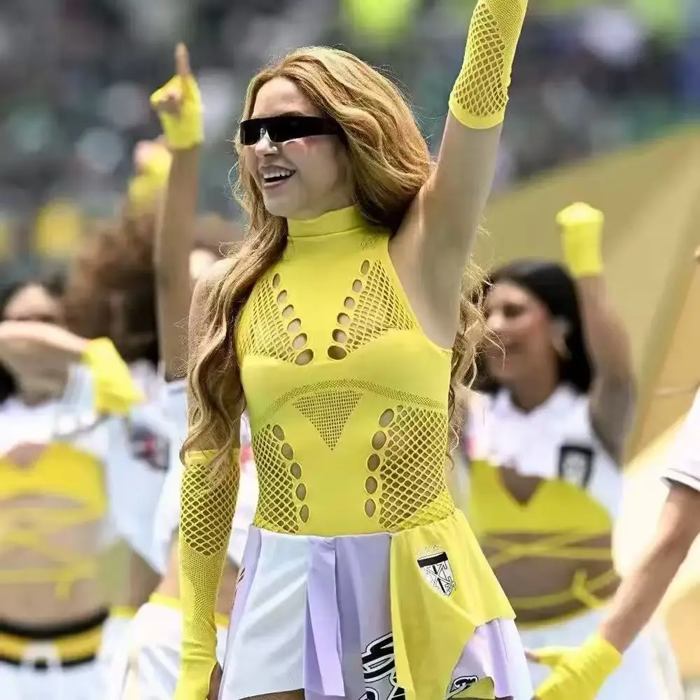 Women's Bright Yellow High-Neck Fishnet Pullover Jumpsuit with Cutouts & Sleeveless Design, Ideal for Party Costumes & Stage Performances