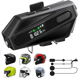 Motorcycle Helmet Bluetooth Speakers Headset with LED Screen, 2-Way Helmet Intercom System Headphone with 2 Type Mics, TF Card Slot, Hands-Free