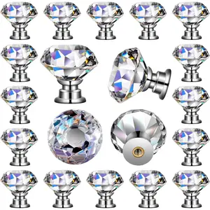 30 Pieces Crystal Drawer Knobs 30mm Crystal Dresser Knobs Cabinet Pulls Handles with Screws for Office Cabinet (Silver)