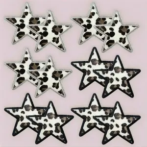 Trendy Leopard Star Fabric Patches, Iron-On Embroidery Appliques for DIY Clothing Decoration, Card Holder Phone Case Canvas Bag Jacket Dress Hat