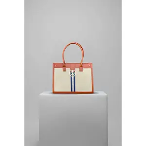 Sapphire Tote Bag - Zeta Phi Beta Inspired Elegant Woven Raffia with Leather Trims Gold Clasp & Structured Shape