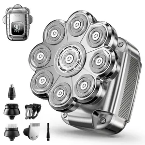 9D Head Shavers for Bald Men, 5 in 1 Detachable Head Shaver with LED Display, IPX7 Waterproof Wet Dry Rechargeable Electric Shavers for Men Grooming Kit for Home & Travel
