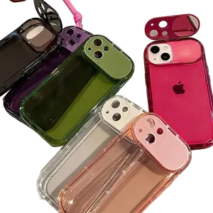 Solid color transparent flip mirror stand phone case suitable for iPhone 17/16/15/14/13/12/11, a good-looking protective case that is shockproof and anti-fall