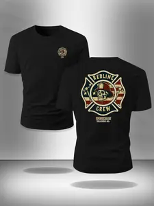 2025 Trending Firefighter Long T-Shirt | Redline Crew Vintage Firefighter Skull Graphic Tee | American Flag Firefighter Axe Print T-Shirt | Front & Back Design Workwear Style Tee | Perfect Gift For Firefighter Fans & Workwear Enthusiasts