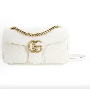 Pre-owned GUCCI GG Marmont 26 Small Shoulder Crossbody Bag White Gold