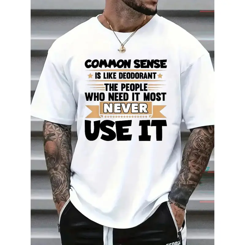 [100% Cotton] Funny 'Common Sense Is Like Deodorant' Sarcastic Humor T-Shirt for Men - Comfort Fit Crew Neck Tee with Witty Saying, Ultra-Soft Breathable Fabric & Moisture-Wicking Technology - Casual - Wear