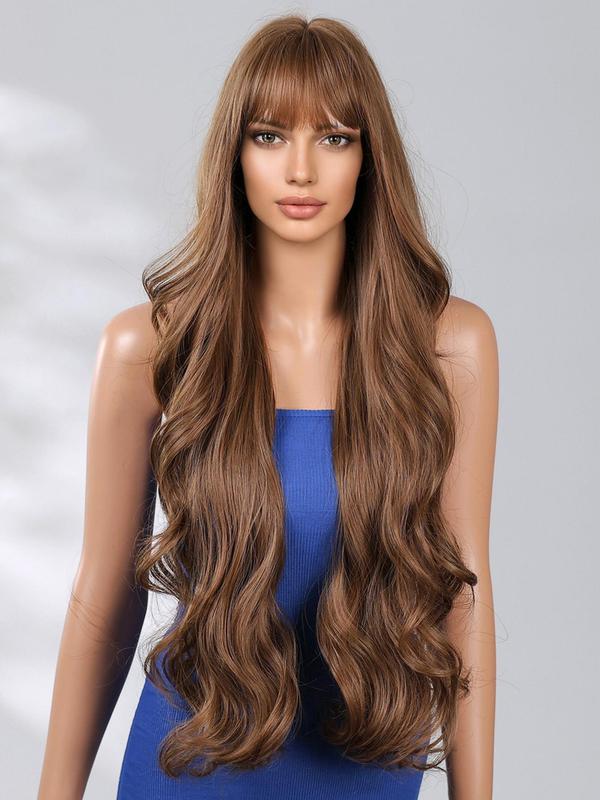 30 Inch Long Curly Wigs for Women, Gorgeous Fluffy Wigs with Bangs, Synthetic Full Machine Wigs for Party, Daily Use, Synthetic Fiber Wigs
