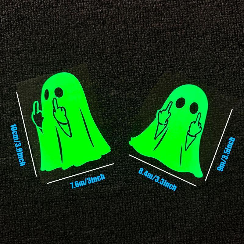 Halloween Glow-in-the-Dark Ghost Decal - PVC Sticker Middle Finger Design Reflective Car & Motorcycle Decor for Windows & Paint 2/4 pcs