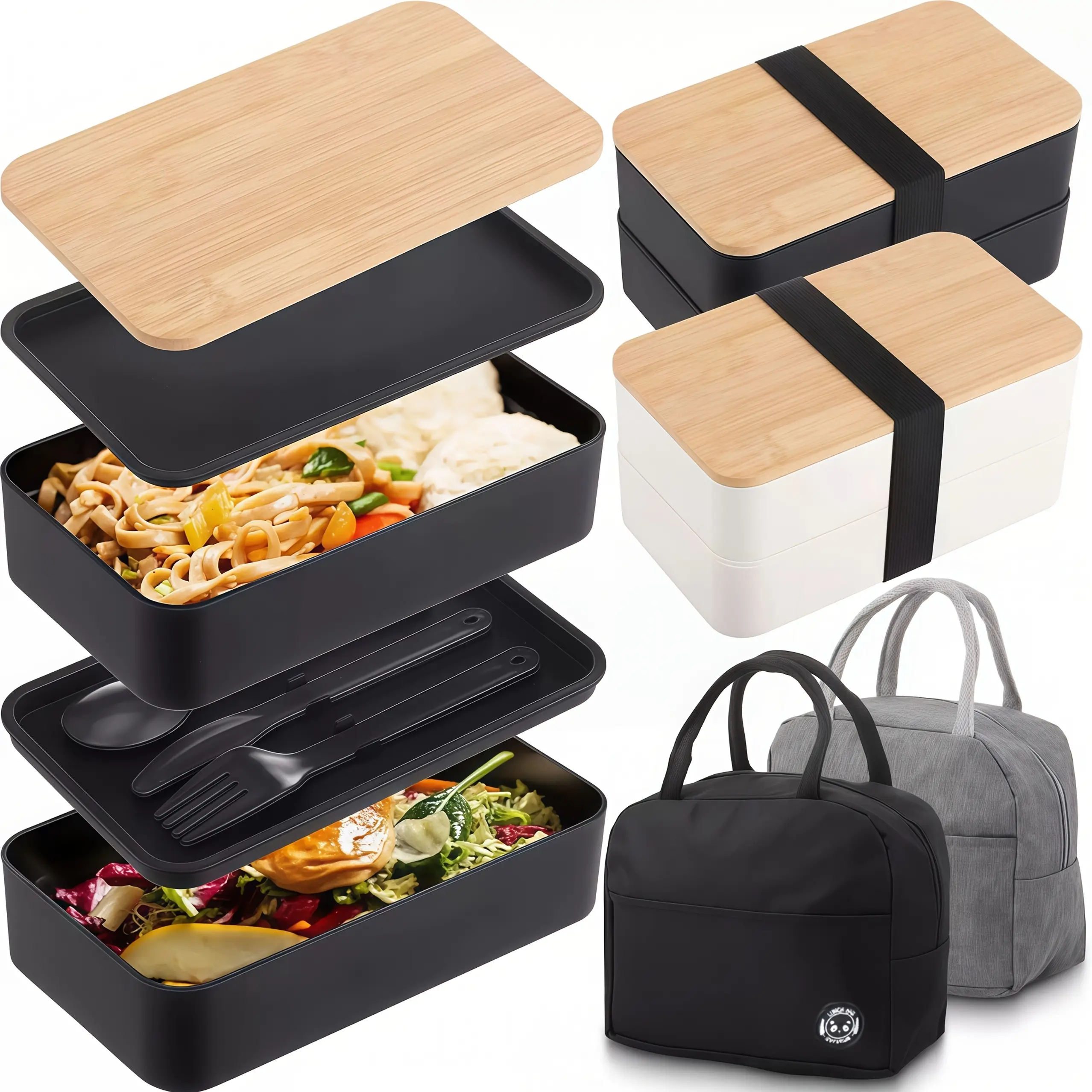Japanese-Style Double-Layer Lunch Box with an Insulated Bag, Includes a Lunch Box And Lunch Bag, Comes with Utensils Like a Spoon, Knife, And Fork, Features Independent Compartments for Large Capacity Insulation