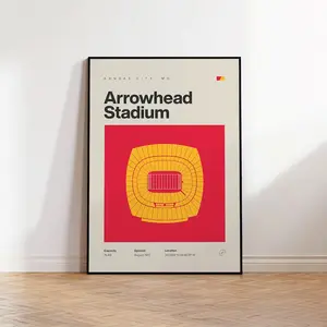 Kansas City Chiefs Poster, Arrowhead Stadium Print, Mid Century Modern Football Poster, Sports Bedroom Posters, Minimalist Office Wall Art