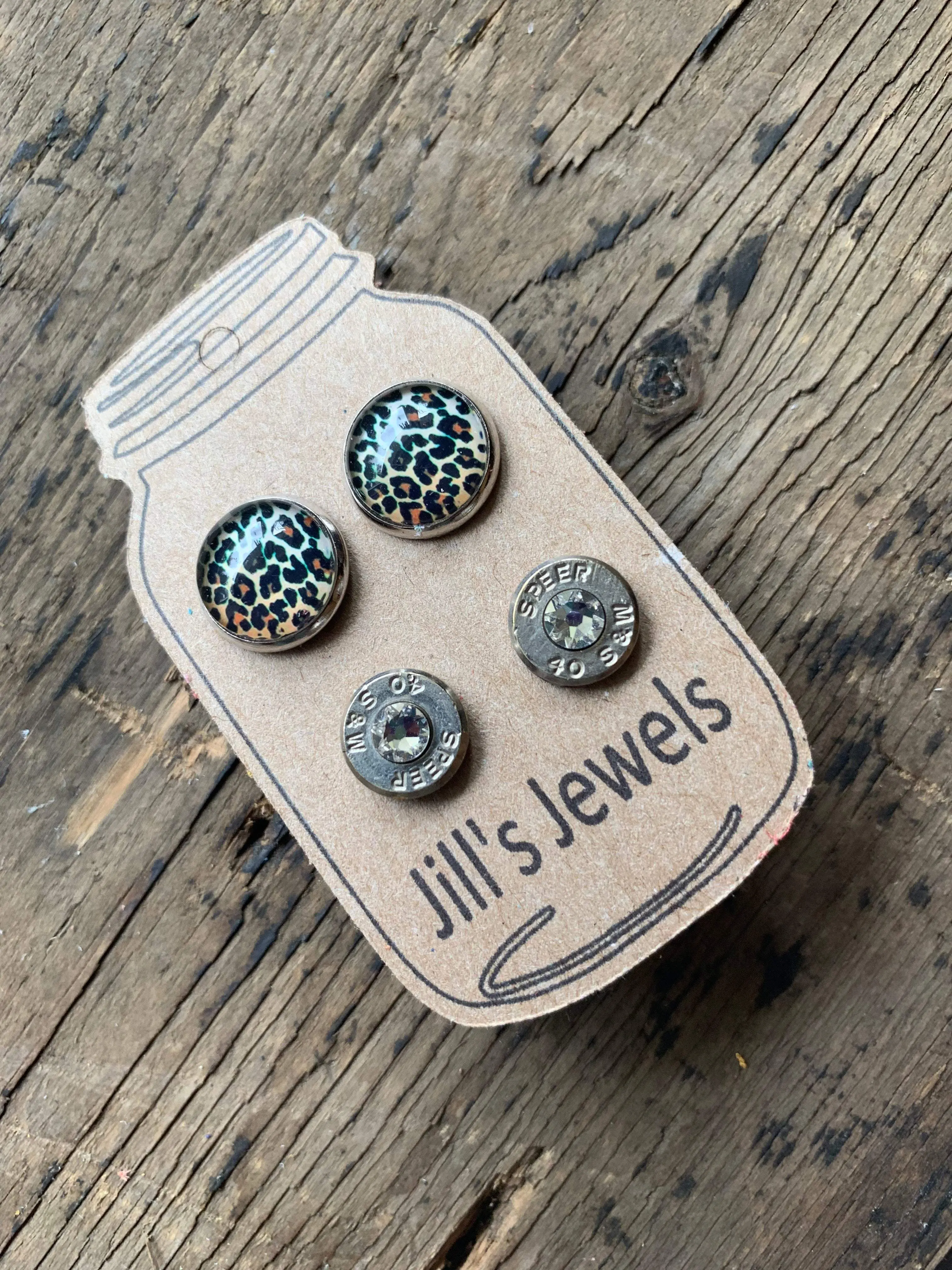 Leopard and 40 caliber bullet earring set