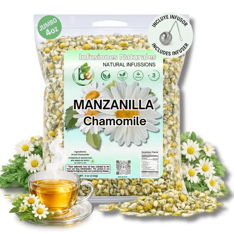 VIRAL Manzanilla TE (Chamomile Flowers) 4 oz. 113g Tea Loose Leaf, Herb, Vegan, 100% Natural+ Tea Strainer Stainless, Infuser Tea Ball for Loose Leaf