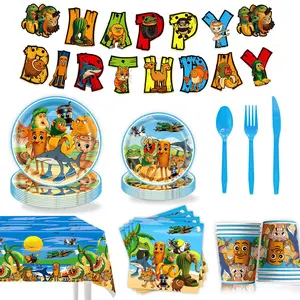Birthday Decorations Set with Happy Birthday Tralalero Banner, Brain Rot Balloons, Plates, Napkins,Paper cups, Tablecloth, Forks for Kids Party