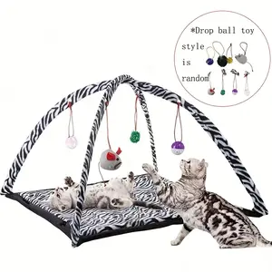 Interactive Cat Play Mat with Sisal Scratching Area, Hanging Toys & Rolling Ball - Plush Material, Battery-Free, Cat Toys