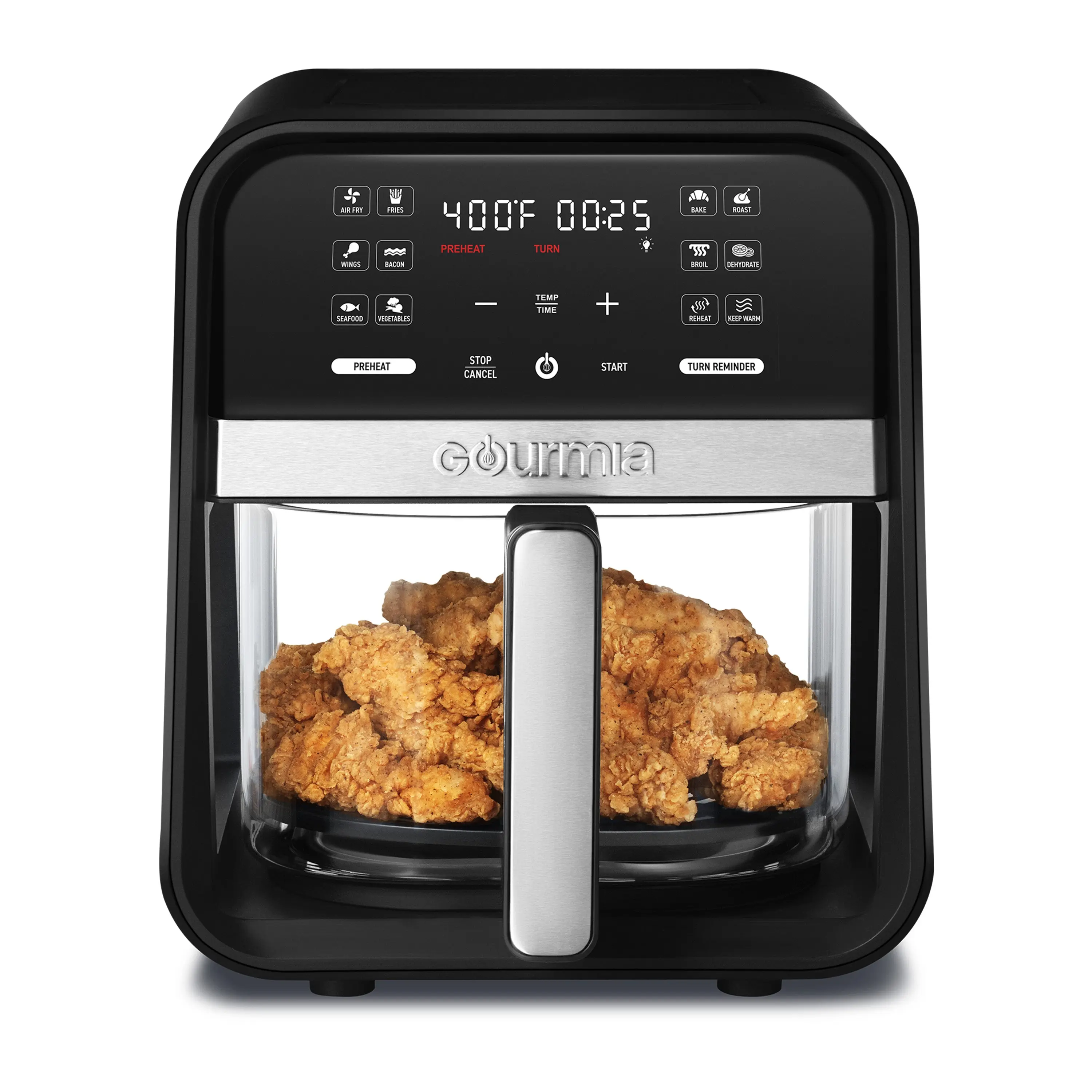 Gourmia 7-Qt Digital Air Fryer For Fast Cooking & Roasting 12-One Touch Presets Clear Glass Basket Machine