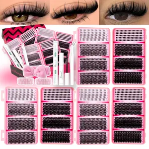 Spikes&Bottom Lash Clusters Kit, DIY Lash Clusters, Soft Lightweight, Long Lasting 48h, Includes Bond&Seal, Remove, Eyelash Tweezers, Headband&Wristbands, Easily DIY Long-Lasting Salon Charm at Home，Self-Grafting Curling Lashes, Perfect for Beginners