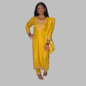 Women's Elegant Straight Kurta Set with Banarasi Dupatta for All Seasons Comfort and Sophistication Ideal for Special Occasions and Festive Celebrations