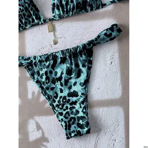 SwimVcayBeachSummerOutfitsForWomen RandomPrintSpaghettiStrapMetalDecorSexyBikiniSet