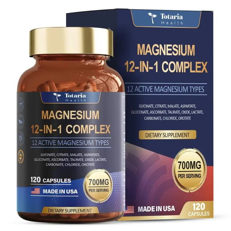 Totaria 12-in-1 Magnesium Complex 700mg - Vegan Capsules with Glycinate/Citrate/Malate/Oxide/Taurate/Aspartate/Orotate, Supports Muscle Function, Heart Health & Relaxation