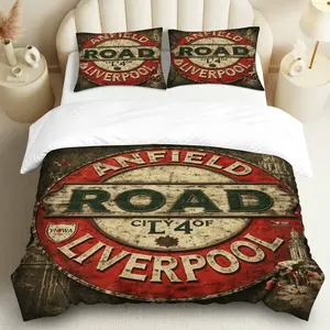 3PCS Duvet Cover Set, 1 Duvet+2 Pillowcases(Without filler), Vintage Liverpool Anfield Road Sign theme, Christmas bedding set, Football Decor Suitable for decoration Bedroom Living Room Guest Room Dormitory.