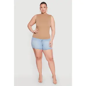 Plus Size Compression Rib Mock Neck Tank Top