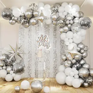 151 Silver Stars, Disco Ball Balloon Arch Kit, suitable for Birthday Parties, weddings, Engagements and Other Occasions Decoration