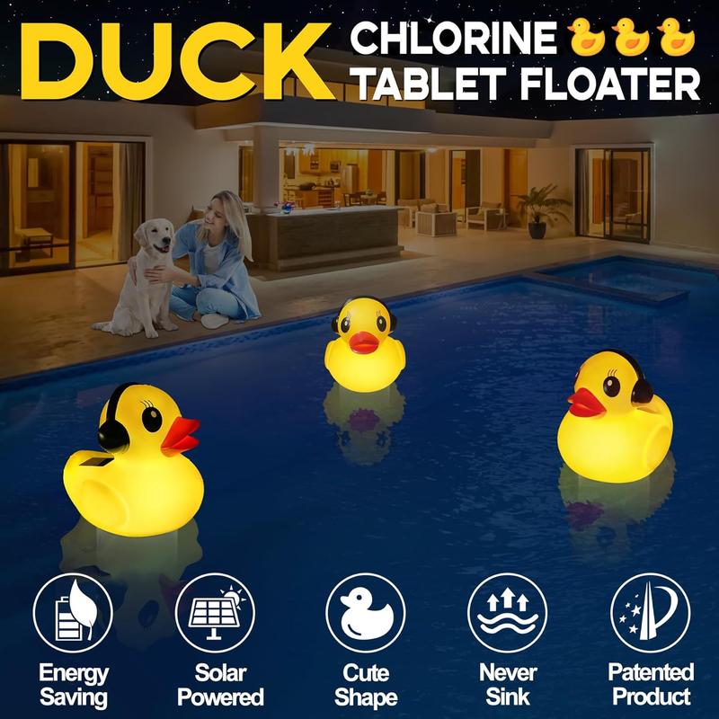 Pool Chlorine Floater with Light,Duck Chlorines Floaters with Adjustable Flow,Solar Chlorine Floater w/Large Capacity,Floating chlorines Dispenser for Pool,Hot Tub chlorines Floaters, Yellow