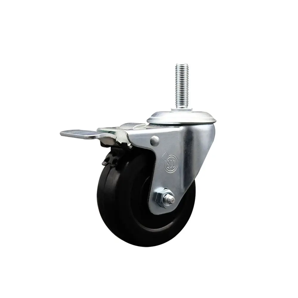 Service Caster Heavy Duty Threaded Stem Caster (Model SCC-TSTTL20S3514-HRS-34212) - 3.5 x 1.25 in Black Chemical Resistant Hard Rubber Swivel Wheels, 0.75 in Stem, Total Lock Brake, 285 lbs Load Capacity, Ball Bearings for Light-Medium Cart Equipment