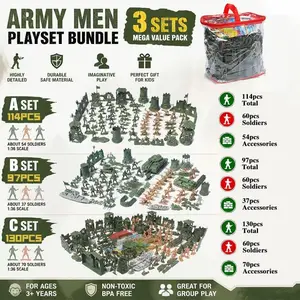 Classic Toy Soldiers Set, 3 Unique Army Playsets, 1.97inch，Includes Soldiers, Vehicles, Bases, Perfect for Kids Ages 3+, Educational Fun Gift