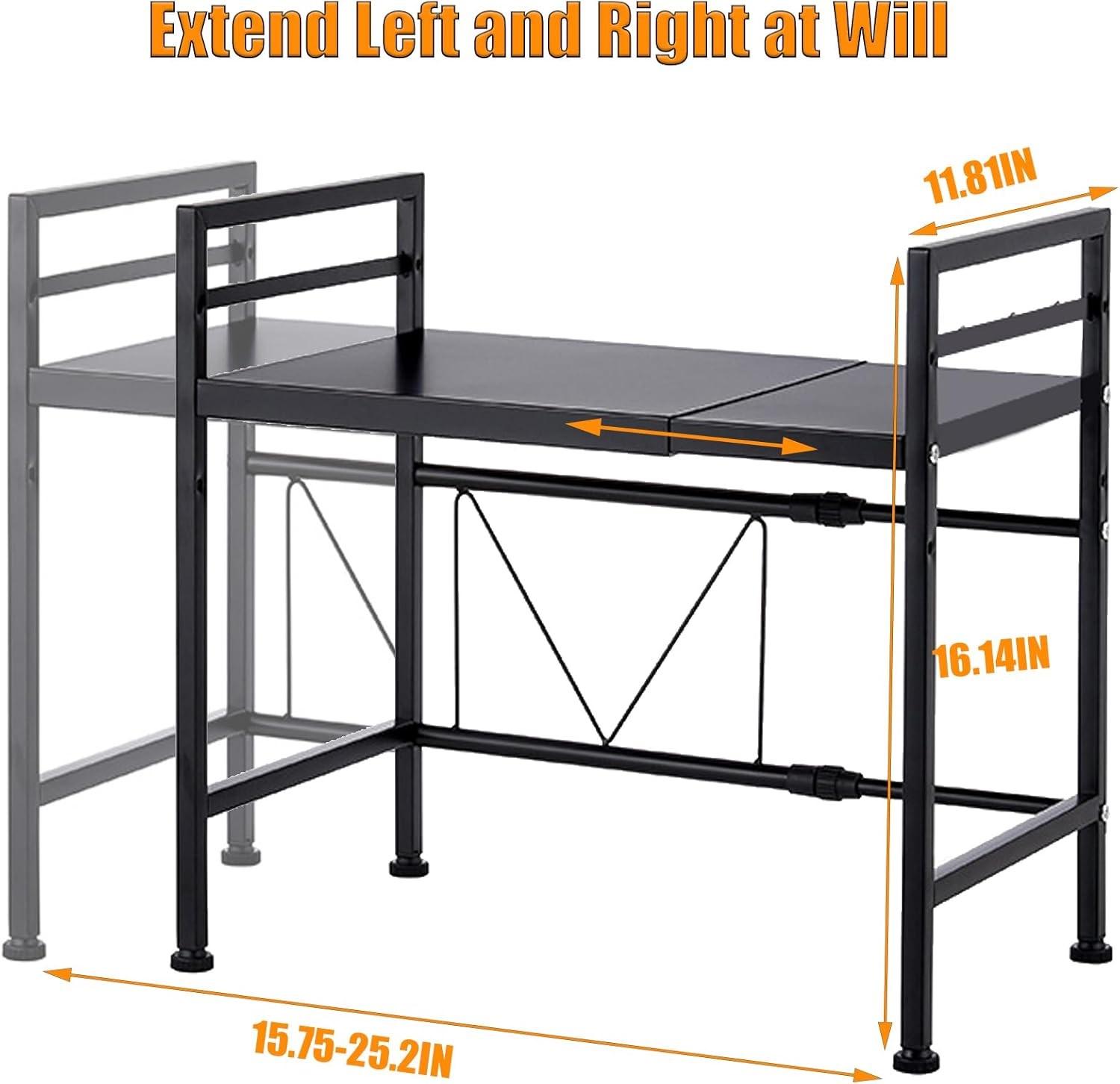 Extendable Microwave Oven Stand, Adjustable Microwave rack Toaster Shelf, Heavy Duty Rack 2 Tier Kitchen Counter Top Organizer with 6 Hooks for Kitchen Extendable Microwave Oven Stand, Adjustable Microwave rack Toaster Shelf, Heavy Duty Rack 2 Tier Kitchen Counter Top Organizer with 6 Hooks for Kitchen