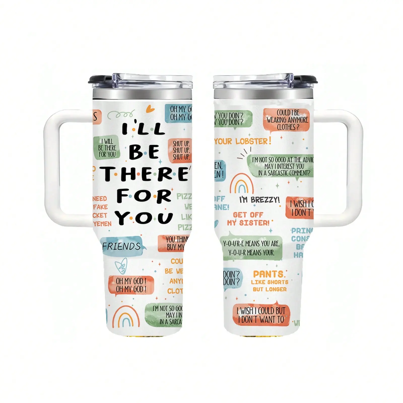40 Oz Friends TV Show Insulated Stainless Steel Tumbler - Leak-Proof, Portable Vacuum Mug with Handle, Straw Lid, Travel Bottle for Cold Coffee, Father's Day Kitchenware Gift, Travel Bottles, 1,000-2,000 Ml, 40Oz, Adults, 7-12 Hours, Flasks, Double Wall