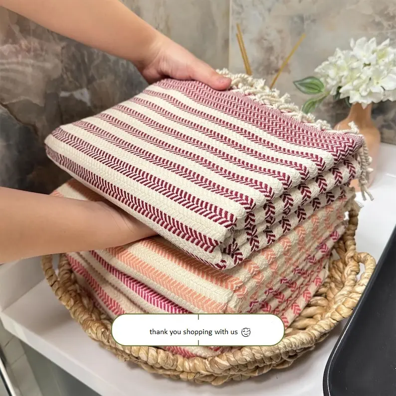 Handwoven Turkish Cotton Towel Hand Size and Beach/Bath Size: Personalized Embroidery Gift.