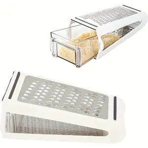 1 piece double-sided stainless steel cheese grater with plastic container - Manual food preparation tools for vegetables, carrots, cucumbers - Space-saving kitchen gadgets, kitchen preparation tools for home and dining room use | Stainless steel grater