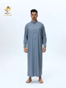 Men's Fashionable Casual Stand Collar Islamic Arab Robe Thobe, Loose Fit Muslim Prayer Clothing, Breathable High-Quality Fabric, Metal Button Decor, Traditional Arabic Robe