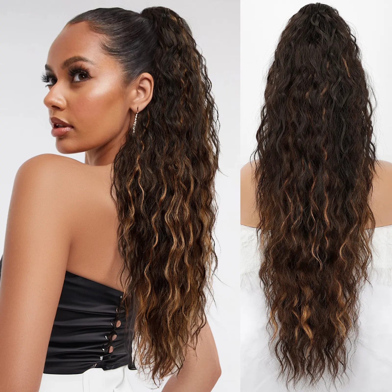 Brown with Blonde Highlights Claw clip Ponytail