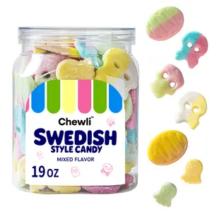 Swedish Candy Mix - 19oz Sweet & Sour Gummy Candies in Canned Tub, Assorted Skull & Oval Foam Candy, Perfect for Parties, Movie Nights & Festive Treats