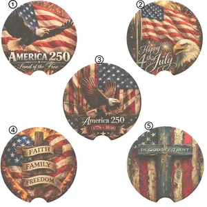 Patriotic Soapstone Car Coasters, America 250 Car Accessories, set 2pcs 4th of July Cup Holder Coasters, Eagle Flag Auto Insert, Faith Family Freedom Gift
