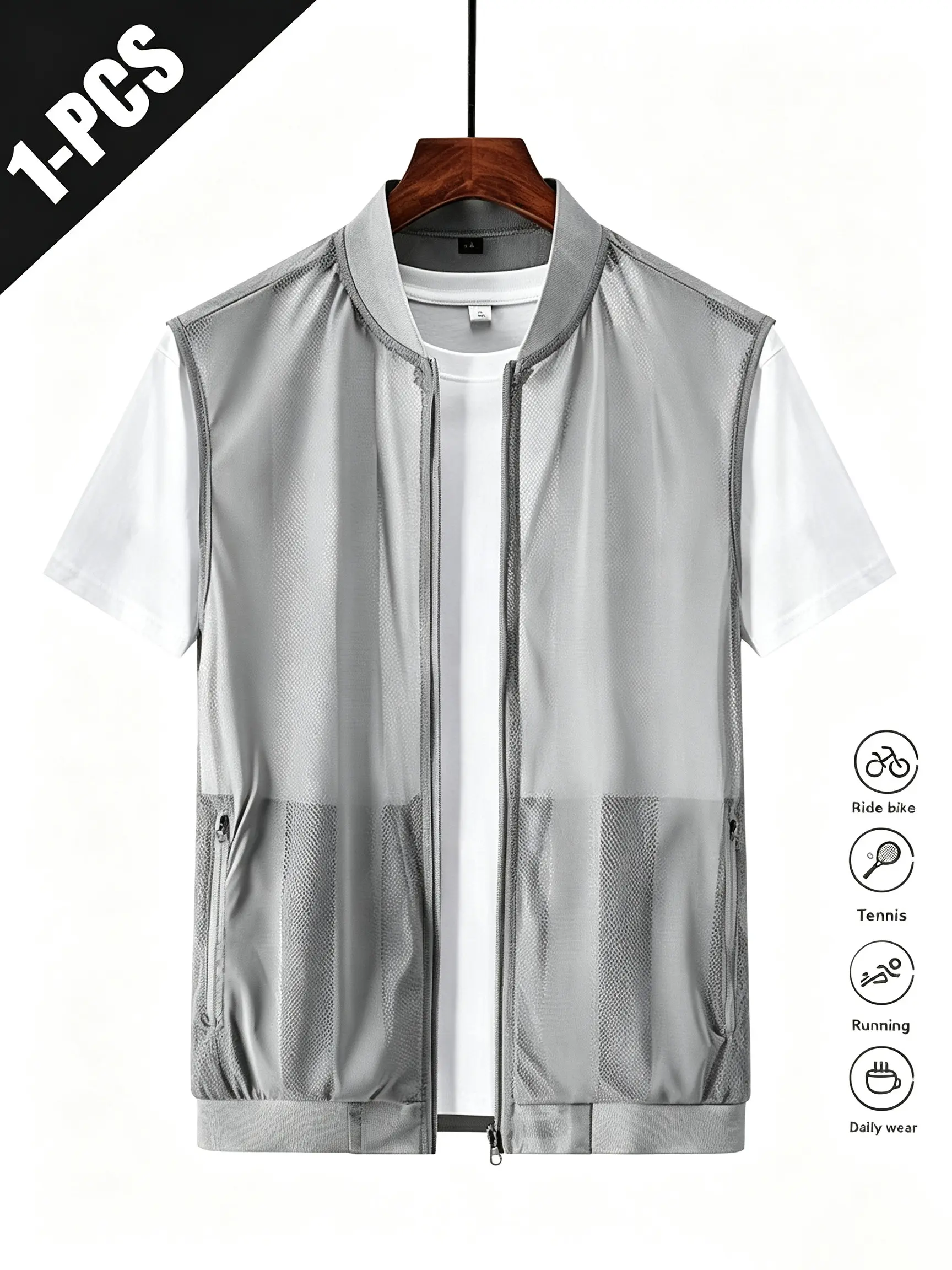 Single piece openwork sheer mesh vest | Outdoor breathable sleeveless jacket for fishing