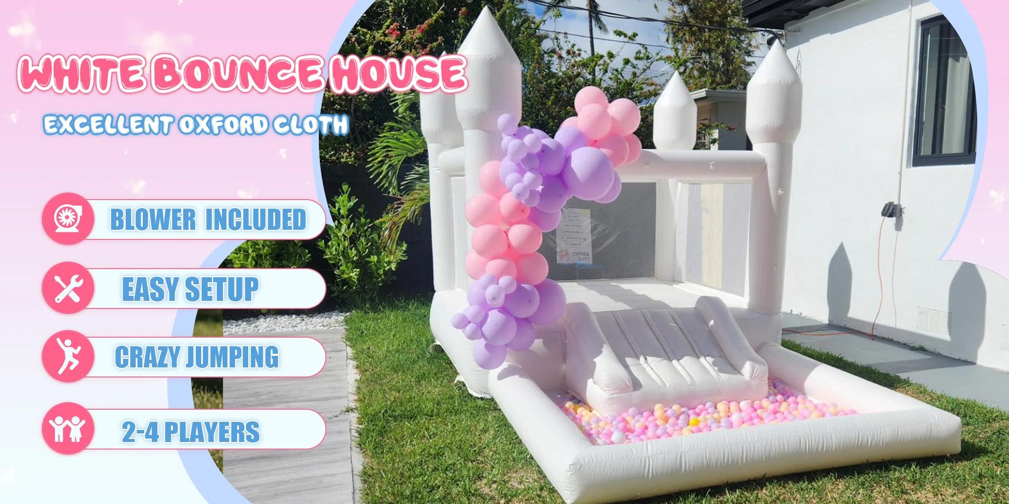White Oxford Fabric Bounce Houses With  Blower For Children Kids Jumping Castles Wedding Birthday Party Games Bouncy House Room White Bounce House - 13x8x8ft Oxford White Bouncy House with Slide & Ball Pit, Perfect for Parties & Events