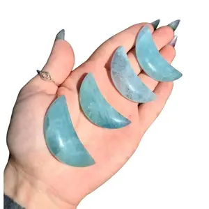 1 Aquamarine Crystal Moon - Calming stone,  birthstone,  throat chakra,  stress help